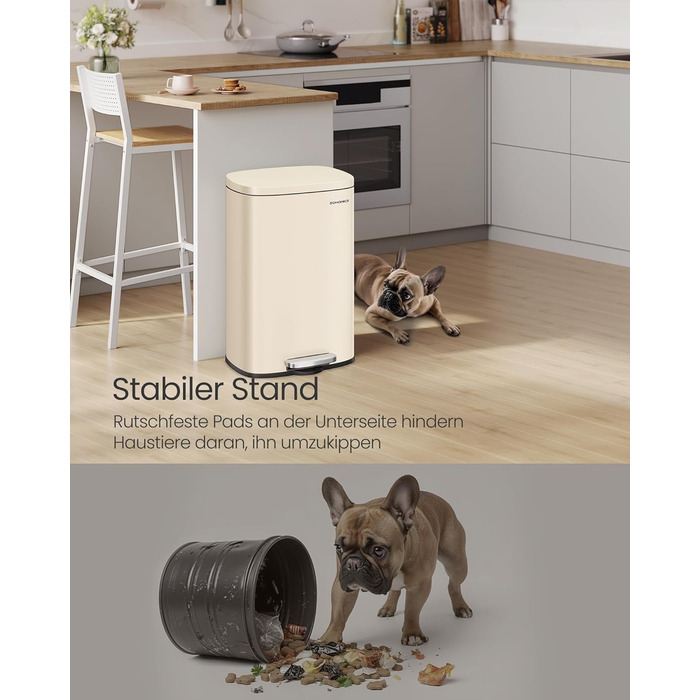 Відро для сміття SONGMICS 50 л з педаллю, нержавіюча сталь, з м'яким закриттям, для кухні (пісочний беж)