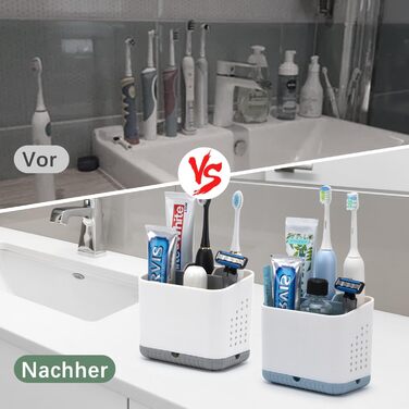 Тримач для зубних щіток з пластику, антиковзкий, для електричної зубної щітки, сірий, з 4 слотами, з піддоном для зливу води