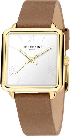 Жіночий годинник Liebeskind Berlin – квадратний кварцовий годинник 28x28 мм – водостійкий 3 ATM – браслет з нержавіючої сталі, шкіри або сітки – сучасний та універсальний (Золото / Коричнева шкіра)