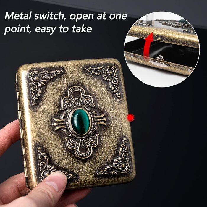 Goshentech Vintage Case Metal-Coated Copper Surface Imitation Emerald Ornament 18-20 Capacity Gift Box Packaging (Bronze, 85 mm, King-Size)
