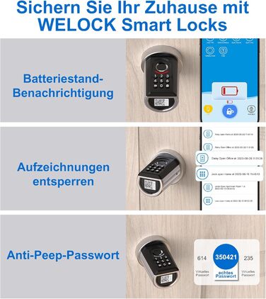 Електронний замок WELOCK ToucA51 з відбитком пальця, PIN-кодом, RFID, Wi-Fi, для дверей 30-70 мм