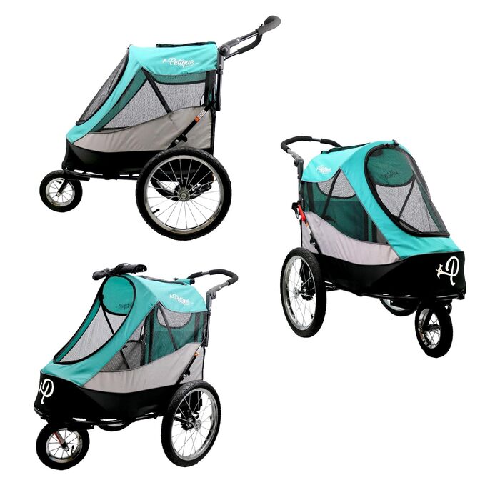 Візок для собак Petique Trailblazer Jogger сірого кольору Space Gray з насосом, дощовиком, адаптером для велосипеда та прапорцем безпеки | Камерні колеса | Складаний | Оглядове вікно | для великих собак та котів (Neptune)