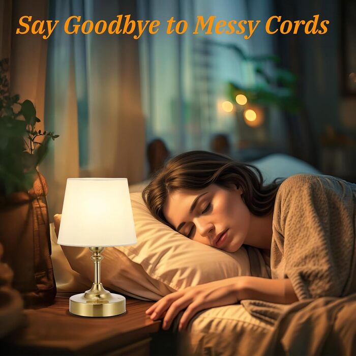 LED настільна лампа бездротова з торшером з льону, сенсорне керування, регулювання яскравості, USB-C, для спальні, вітальні, кухні, 40см, мідь