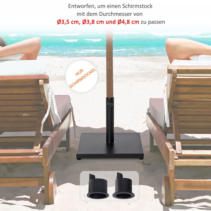 Outsunny Parasol Stand Umbrella Holder Metal Black 45x45x39 cm for Ø35/38/48 mm Umbrellas stable & robust