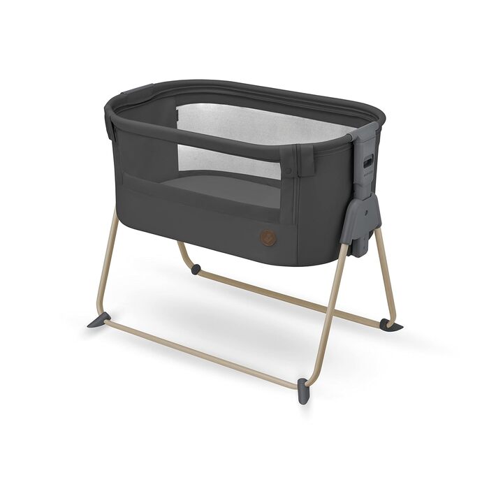 Maxi-Cosi Tori 2-in-1 Bedside Crib, Crib, 0 to approximately 6 months, 0–9 kg, compactly foldable, lightweight, 5 height levels, portable bedside crib with breathable mesh fabric, Beyond Graphite