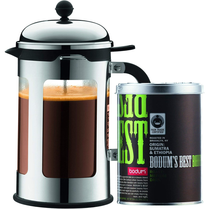 Френч-прес Bodum CHAMBORD 1,5 л, нержавіюча сталь, чорний, із захистом від проливання
