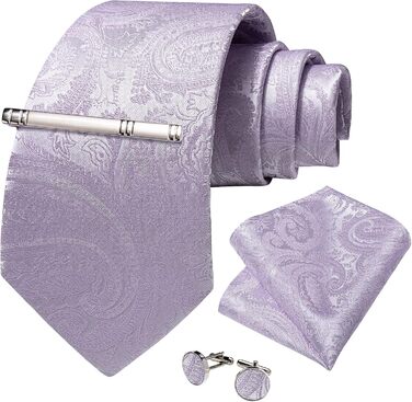 Набір краватки, хустинки та затискачів для манжет DiBanGu Paisley Lavendel7901 - Офіційний, весільний, діловий стиль