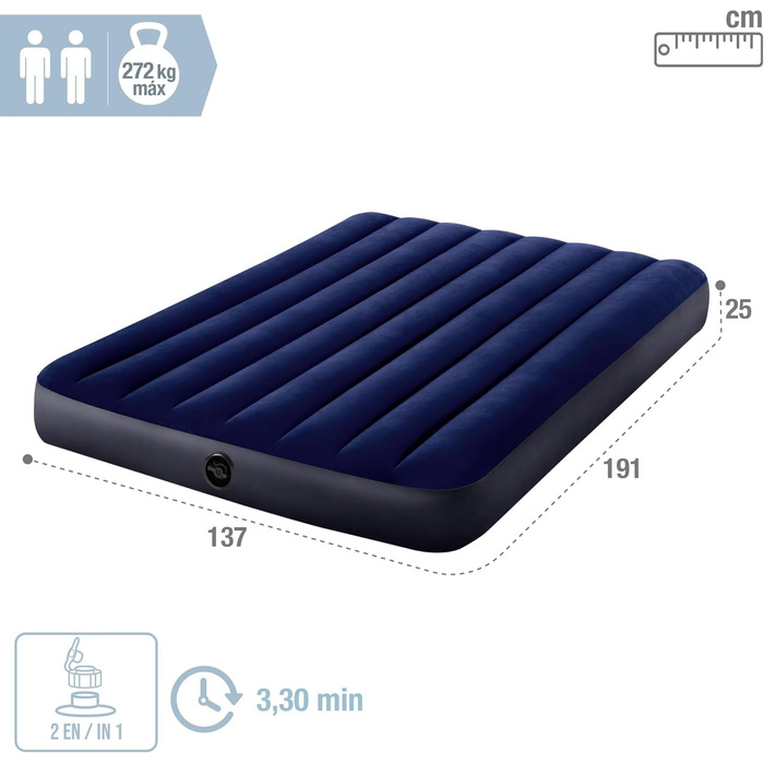 Надувний матрац Intex Classic Downy Blue Dura-Beam Twin, 191 x 99 x 25 см