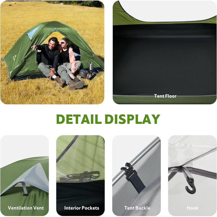 Намет Naturehike Bleik Ultralight 2-3 особи, водонепроникний (3000мм), для кемпінгу, туризму та трекінгу (240x290x125см, Зелений)