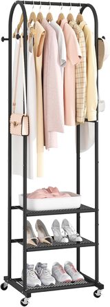 Robust Clothes Rack with Wheels, Modern Clothes Rack with 3 Metal Shelves, 180 cm Display Stand for Hanging Clothes, Clothes Rail for Small Room, Black