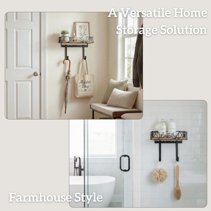 Підставка для прасувальної дошки PERFNIQUE з відкидною конструкцією, знімні гачки (T- та V-подібні), кошик з дерев'яною основою, декор у стилі фермерської кухні, органайзер для прання