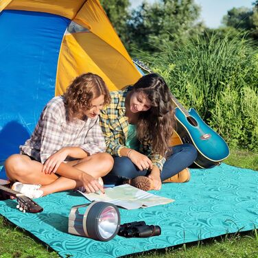 Плед для пікніка водонепроникний XXL (200x150 см) Pfauenblau для 4-6 осіб, пляжний килим для кемпінгу та походів з ручкою