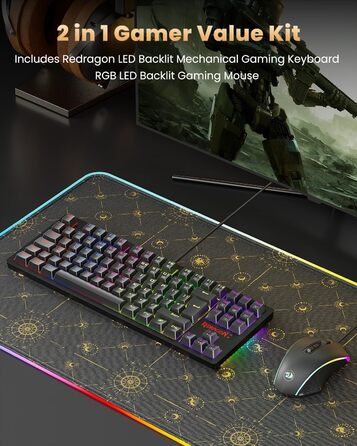 Redragon S113 Комбо Клавіатура та Миша для Ігор з Механічними Клавішами, RGB Підсвічуванням та Мишею 3200 DPI (Brown Switches) для ПК Windows QWERTY