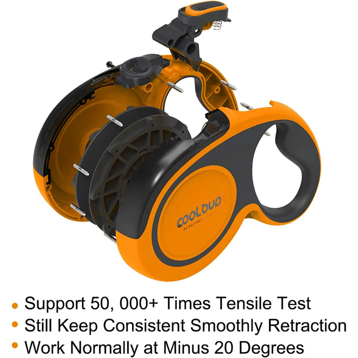 Висувна поводок для собак, 4.6 м, для собак малих, середніх та великих порід (до 110 кг), міцний, з гальмом в один клік, зелений (Medium, помаранчевий/червоний у вигляді зигзагів)
