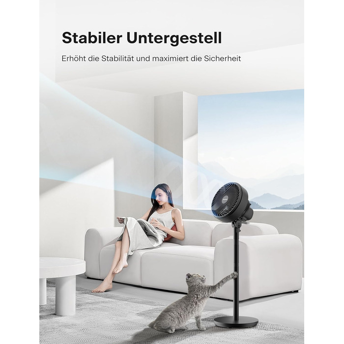 Вентилятор торнадо PELONIS з дистанційним керуванням, сенсорним дисплеєм, 3D циркуляцією, тихий (36.5dB), потужний (10м повітряний потік), регульована висота (60/111см), 4 швидкості з таймером, знімний захисний гріт, поворотний, 76см, чорний