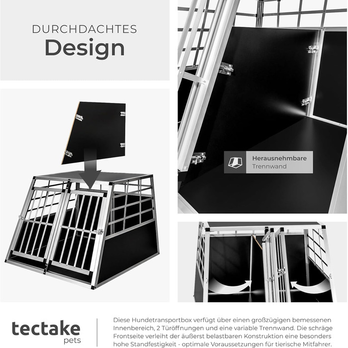 Транспортна переноска для собак tectake® Double XL - переноска для 2 собак, алюміній, 97 x 90 x 69,5 см