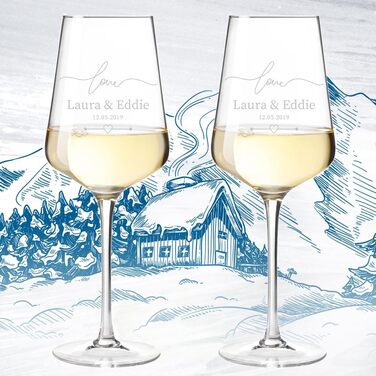 Leonardo Puccini Weinglas 560 ml 2-piece Set with Engraving for Couples - Anniversary and Engagement Gifts - Personalized Wedding Gift - Wine Glass for Women and Men - Glass Wine Goblet