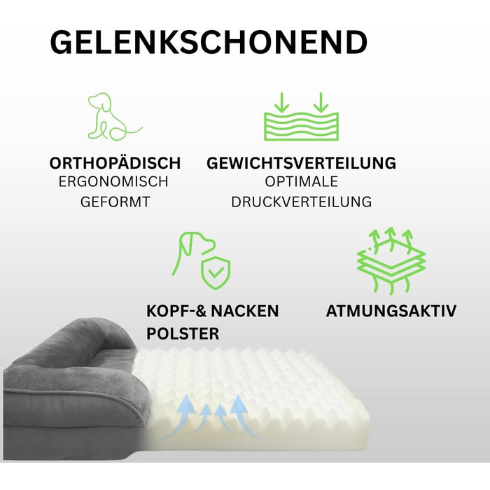 Ортопедичне ліжко для собак ZURMATRADE з Memory Foam – миється, неслизьке, зручне – для великих та маленьких собак – сірого кольору, видалення шерсті L (89x63,5x16,5 см)