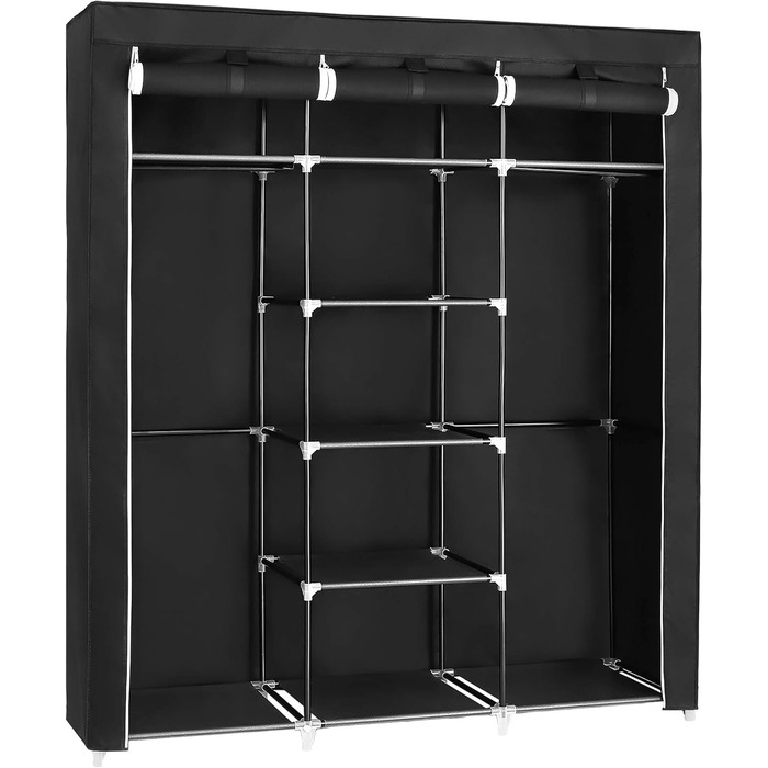 SONGMICS Clothes Closet, Fabric Closet, Folding Wardrobe with Clothes Rod, Clothes Rack, Storage, Pockets, Shoes, Bedroom, Dressing Room, 45 x 150 x 175 cm, Black RYG12B