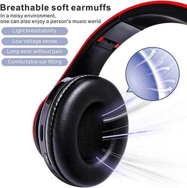 Бездротові навушники Bluetooth з LED-підсвіткою, складані, Bluetooth 5.0, радіус дії 10 м, стерео, мікрофон, зручні амбушюри (чорно-червоні)