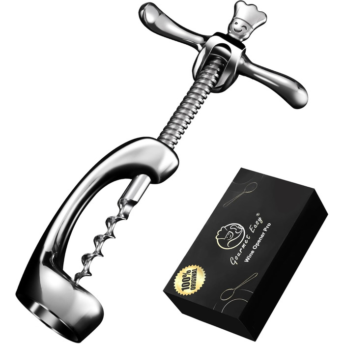 Stainless Steel Corkscrew Opens Wine Without Cork Crumbs | Heavy-Duty Wine Opener with Gift Packaging | Manual Wine Corkscrew for Home, Bars & Restaurants | Wine Bottle Opener
