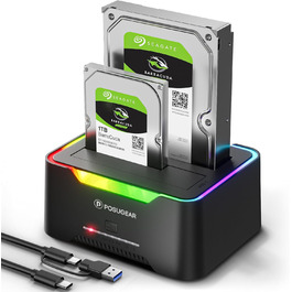 Док-станція для жорстких дисків POSUGEAR RGB USB 3.0 з підтримкою 2.5/3.5 SATA HDD/SSD, 2 відсіки, Offline Clone, UASP