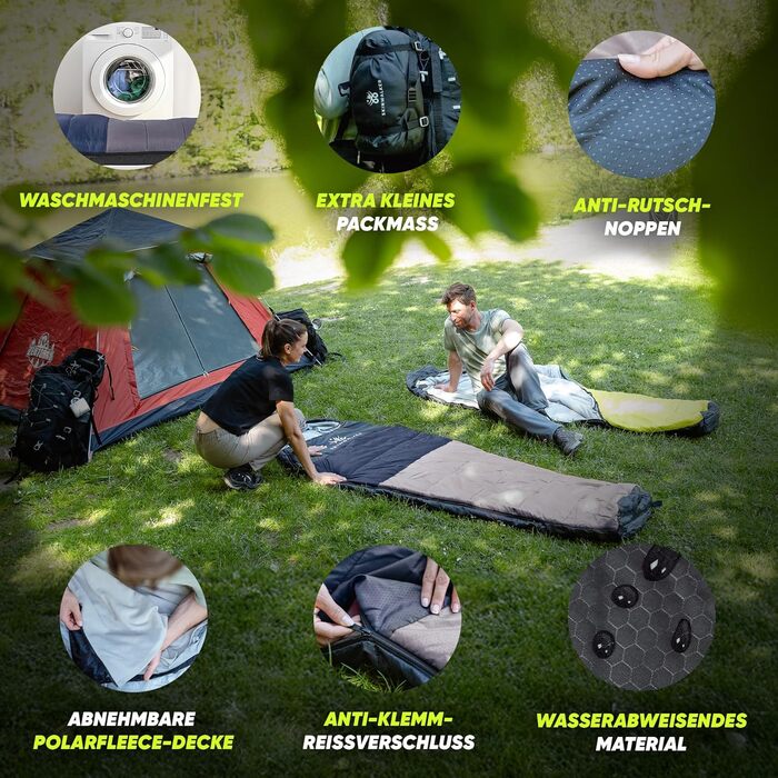 Спальний мішок SKINWALKER 3-4 сезони з знімним флісовим вкладишем, ультралегкий (-1600г), для кемпінгу та піших прогулянок, зимовий/літній, муміє, зелений (сіро-блакитний)