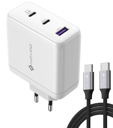 Зарядний пристрій USB-C 120W NOVOO GaN III 3-порти, кабель USB-C PD 100W для MacBook Pro 14