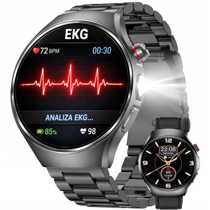 Смарт-годинник Lazird Zegarek з AMOLED-дисплеєм, вимірюванням тиску та рівня глюкози, чорний