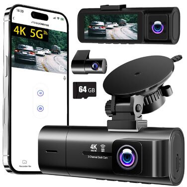 3-канальний автомобільний відеореєстратор J13 Pro 4K+1080P+1080P (передній, внутрішній, задній), 3.16