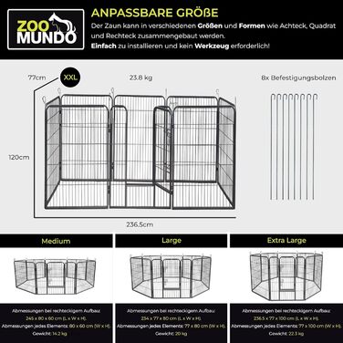 Клітка для цуценят Zoomundo 100см, XL, 8-кутна, чорна (XXL)