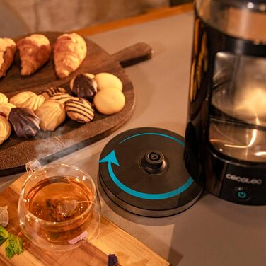 Скляний електричний чайник Cecotec ThermoSense 340 Clear, 2200 Вт, 1.7 л, з функцією підігріву води та LED-індикатором, чорний