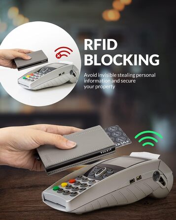 Кредитне портмоне VULKIT з двома віконцями для ID, RFID-захистом, автоматичне відкривання, шкіряне, сірий колір