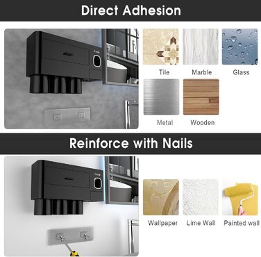 IHave Toothbrush Holder for Bathroom Storage, 3 Cup Toothbrush Holder Wall Mounted with Automatic Toothpaste Dispenser, Large Capacity Toothbrush Holder Bathroom Accessories Black