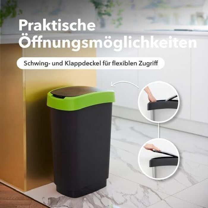 Сміттєвий бак Rotho Twist з кришкою 50л, пластик (перероблений PP), чорний/жовтий, для кухні