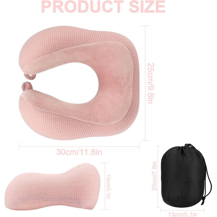 Подушка для шиї у вигляді їжачка, рожева, Memory Foam, для подорожей, авто, офісу, дому