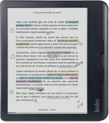 Kobo Libra Color: eReader з 7-дюймовим екраном Kaleido™ 3, підтримує аудіокниги, водонепроникний, білий (чорний)