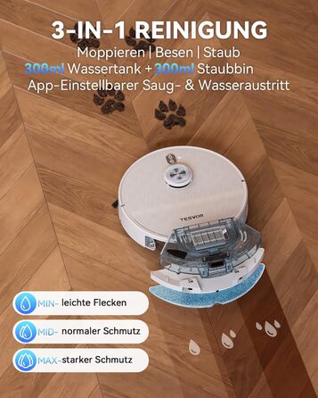 Робот-пилосос Tesvor S8 Pro з функцією миття - 8000Pa, LiDAR-навігація, 240 хв роботи, керування через додаток/Alexa, для прибирання шерсті тварин, килимів та твердих підлог
