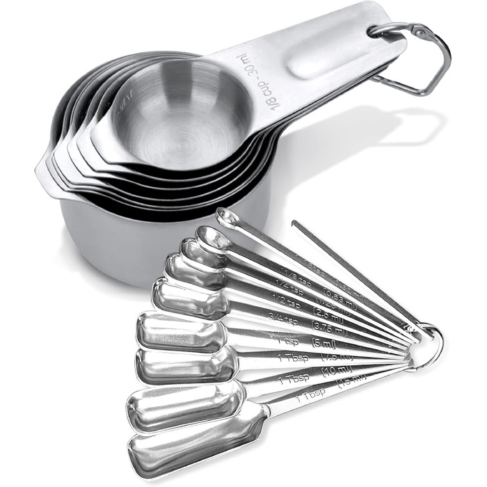 Durable Measuring Spoons, Stainless Steel and Stainless Steel, Measuring Cup Set – 17-Piece Nesting Kitchen Measuring Set with Engraved Markings
