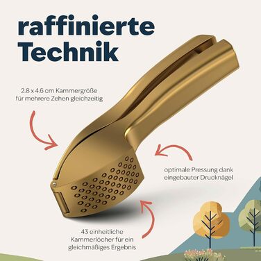 Преміум-прес для часнику Kjøk - з цинкової сплави, хромоване покриття, професійний, для миття в посудомийній машині, стильний, подарунок на День Матері (золотий)