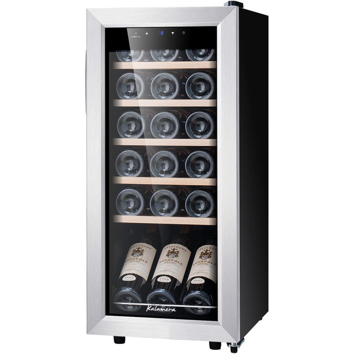 Kalamera 28-Bottle Wine Refrigerator with Touch Panel, Stainless Steel Door, and Adjustable Shelves - 5°C to 18°C Cooling Zone