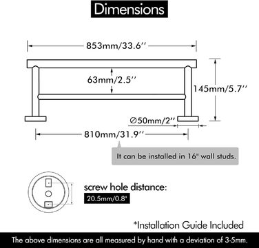 Тримач для рушників KES, подвійний, з нержавіючої сталі SUS304, 60 см, A2001S60