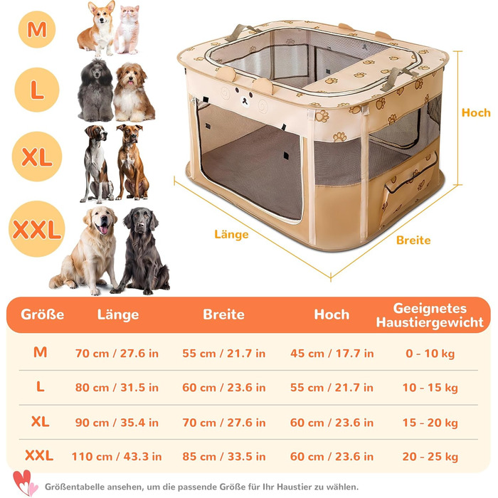 ALLSOPETS Фартуш для цуценят/малечі, переносна огорожа для собак та котів, переносна вольєр для цуценят, вольєр для собак, переносна собача будка для дому, вулиці, подорожей та кемпінгу (Коричневий ведмідь, M)