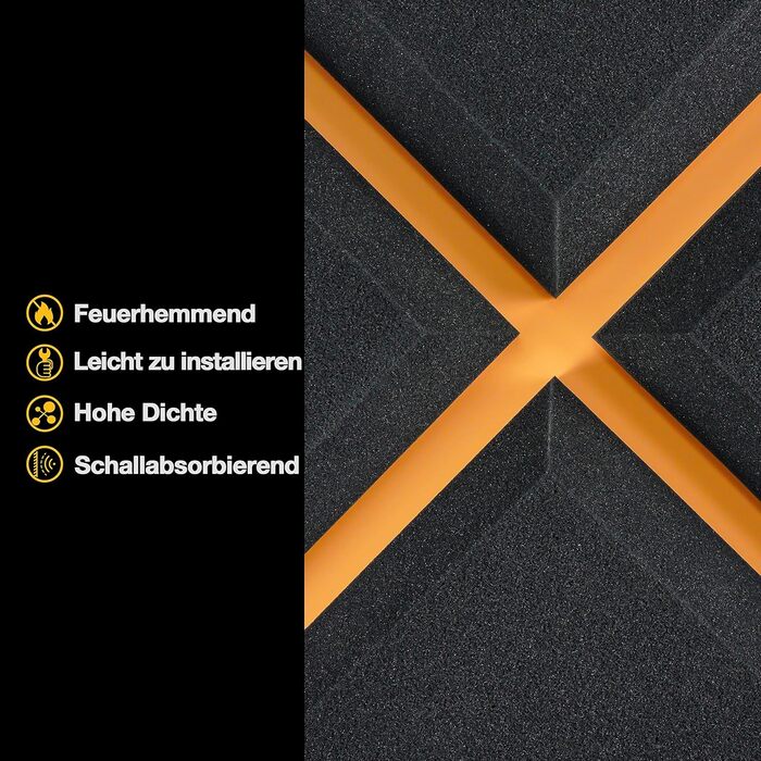 Акустичний поролон Fstop Labs для звукоізоляції, набір 12 шт. 3D панелі-поглиначі ехо та шуму (пірамідки), 30 x 30 x 5 см, чорний