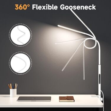 LED лампа для столу з кріпленням, регульована яскравість, архітектурна лампа, з регульованим підлокітником, пульт дистанційного керування, 4 колірні температури, для офісу та дому