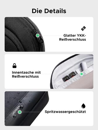 UGREEN Cable Bag Tech EDC Pouch, Cable Organizer Bag, Travel Essentials Cable Bag Organizer, Waterproof, Internal Zippered Layers, For Power Bank, Charger, Adapter, Cables, HDD