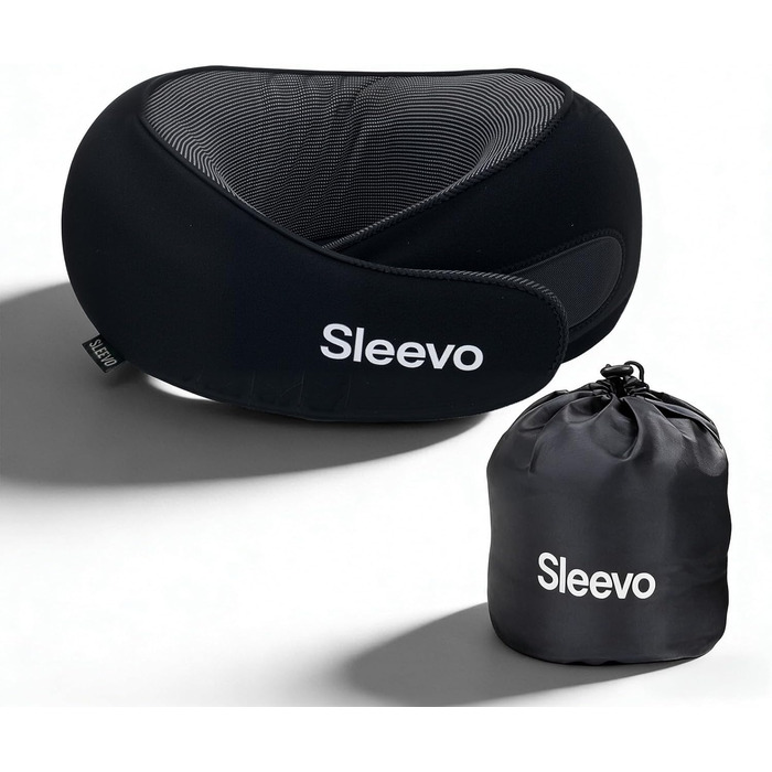 Подушка для шиї з Memory Foam - Подушка-вишенка для подорожей - Ергономічна подушка для літака та подорожей, з сонцезахистом та можливістю прання, з чохлом - Чорний (L)