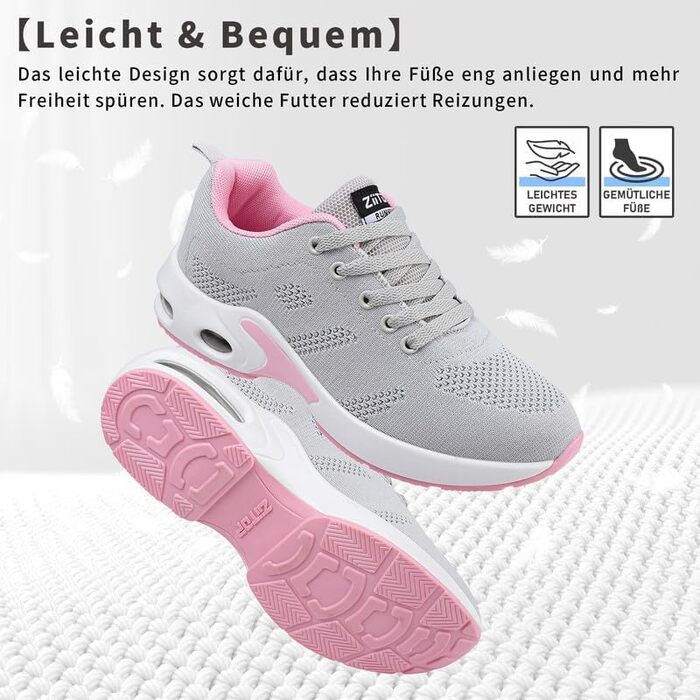 Жіночі кросівки для бігу та ходьби: дихаючі, з ортопедичною підтримкою, антиковзаюча підошва, для занять спортом та активного відпочинку (Сірий, Рожевий, 36 EU)