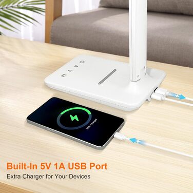 Стійка лампа Jumoking LED з регулюванням яскравості та захистом очей, USB-порт, сенсорне керування, 5 кольорів та 5 рівнів яскравості, для дітей, спальні, читання, офісу (біла)