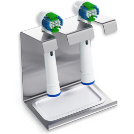 WIETRE Stainless Steel Brush Head Holder with Catch Basin | Fits Oral-B, iO, Philips Sonicare, Waterpik, Fairywill | Toothbrush Holder, Brush Head Holder (2 Pack)